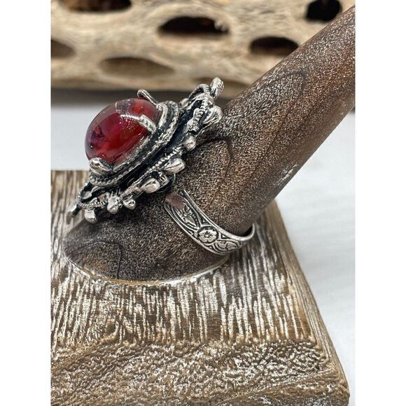 CHRISTMAS GOTHIC Renaissance silver Ring Mexican Fire Opal Dragons breath - Picture 5 of 7